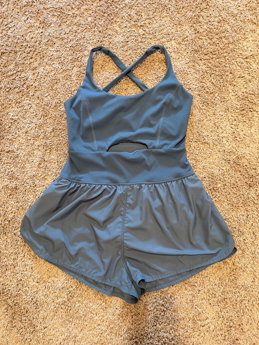 FP Movement by Free People Slate Blue Romper with Crisscross Back